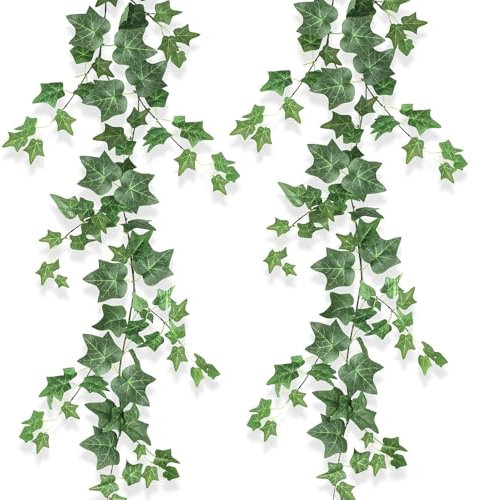 Aieraczy 2 Stück Efeu Künstlich Girlande, 2m Fake Efeu Girlande, Kunstpflanze Hängend, Kunst Efeu Ranken, Hängepflanze Künstlich, Efeu Blätter Girlande Grün für Home Garten Deko Pflanzen
