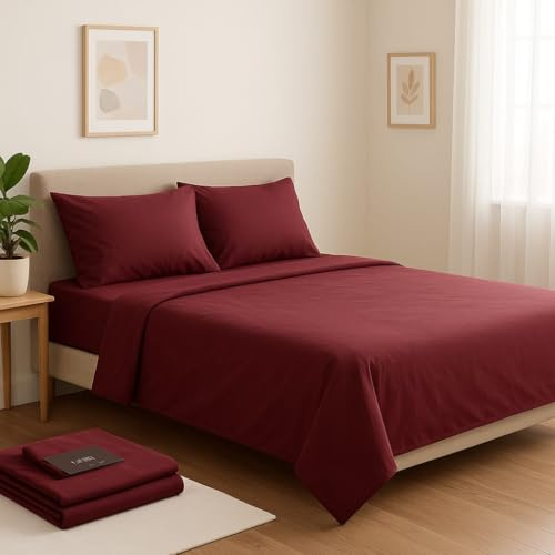 Generico FORTE - Completo Lenzuola Matrimoniali Cotone 2 Federe Incluse, Biancheria da Letto Certificata Oeko-Tex Standard, Colorazioni Tinta Unita, Realizzato in Italia (Matrimoniale, Bordeaux)