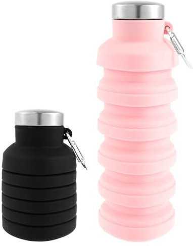 VAVPUP 2 botellas de agua plegables de silicona, 500 ml, reutilizables, con mosquetón, a prueba de fugas, vasos plegables para camping, senderismo y viajes (2)