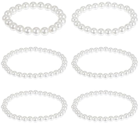 6 Stück Perlenarmband Damen, Perlen Armband Perlenschmuck Set Brautschmuck Weiß Armbänder Vintage Perlenarmbänder Hochzeit Geschenk für Muttertag Geburtstage Jubiläen Valentinstag (6/8/10 mm)