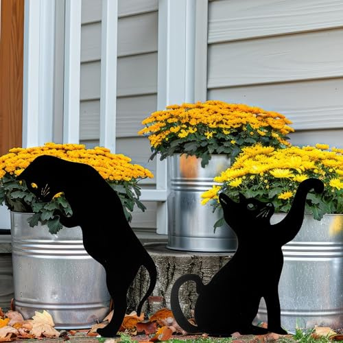 FZkuozougedd Metal Garden Stakes Decor - 2Pcs Black Cat Metal Garden Stakes Decor Head Back Yard Art Statues Decorative Animal Silhouette Outdoor Decoration Lawn Porch Pathway Patio Flower Bed Gifts