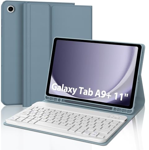 IVEOPPE Teclado Samsung Galaxy Tab A9 Plus 11 Pulgadas 2023, Funda Teclado Español Ñ Bluetooth Desmontable para Samsung Galaxy A9+ (SM-X210/X216/X218), Azul Gris