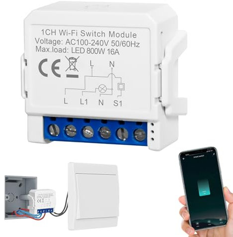 SOARFLY Interruttore WiFi Luce, Interruttore Smart Life Wifi 2.4GHz, Interruttores Alexa Luce Smart Home, DIY Mini Smart Switch Con SmartLife Tuya APP, Interruttores WLAN 1 via/2 vie, Vocale/Timer