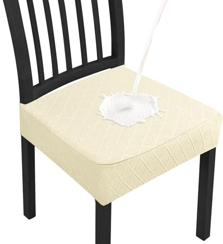 Dioxide wasserdichte Stuhlhussen für Esszimmerstühle, Jacquard-Stretch-Stuhlbezüge für Esszimmer Abnehmbar & Waschbar, Universell für Küchendekoration (Beige, 4er-Set)