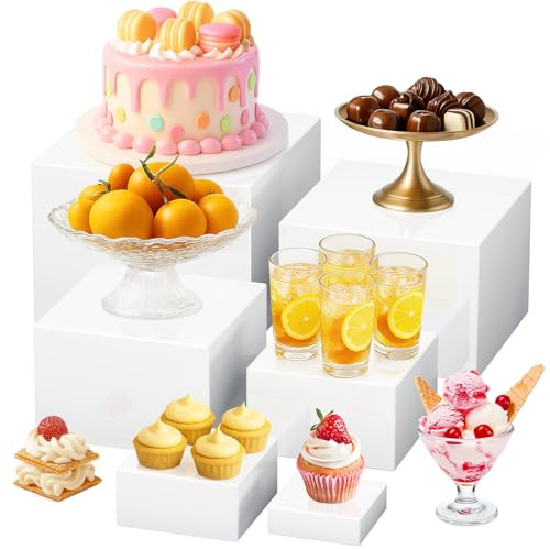 Jellybibo Lot de 6 Presentoir A Gateau Acrylique, 3 en/4 en/5 en/6 en/7 en /8 en Presentoir Aperitif Buffet avec fond creux, PréSentoir Buffet Traiteur Mariage pour boissons/gâteau pour mariage/fête