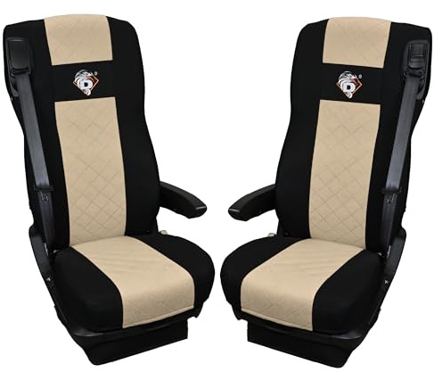 SABA Coprisedile Auto per DAF 105 XF dal 2012, 2 cinghie, Beige | Accessorio protettore sedile, DAF 106 XF dal 2013, XG, XG+ dal 2022 - coprisedile resistente per sedili anteriori