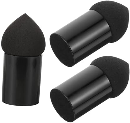 Spugne per Make-up con Manico 3 Pezzi in Plastica e Spugna Nere | Formato Compatto, Forme Diverse, per Viaggio Quotidiano e Trasferte di Lavoro