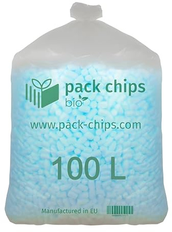 PACK CHIPS bio Verpackungschips Füllmaterial 100 L - Antistatische Polsterchips - Füllmaterial für Pakete - Verpackungsmaterial BIO - 100% Natürlich Abbaubar aus Stärke