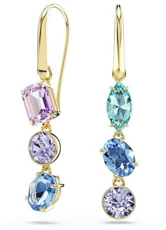 Swarovski Gema Drop-Ohrhänger, Asymmetrisches Design, Verschiedene Schliffe, Mehrfarbig, Goldlegierungsschicht