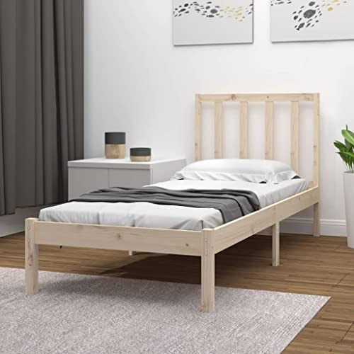 Ordellia Massiv träsäng 75 x 190 cm, furu obehandlad, robust sängram, plattformssäng för sovrum, hållbar möbel
