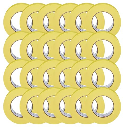 3M Automotive Refinish Masking Tape, 06656, 48 mm x 55 m, 24 Rolls – High-Performance Yellow Crepe Paper Tape for Precise Auto Painting and Detailing