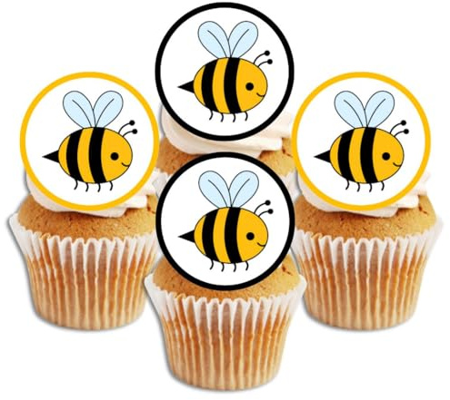 PRECUT Bunble Bee Essbare Hummel-Cupcake-Topper, Sommerliche Gartenparty-Kuchendekorationen, 24 x 4 cm Scheiben (vorgeschnitten)