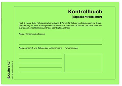 100 Persönliche Kontrollbücher DIN A5 quer, Tageskontrollblätter, Fahrtenkontrollbuch, Kontrollblätter, Persönliches Kontrollbuch, perforiert - Seiten einzeln heraustrennbar