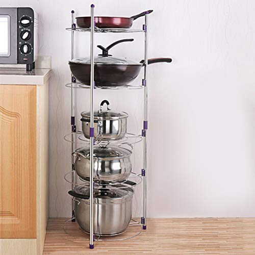 Home Kitchen Round Pan Pot Storage Shelf, 5-Tier Standing Stainless Carbon Steel Kitchen Bathroom Kitchenware Bath Stuff Organising Stand, Large Stable 101.5 * 35cm Home Stuff Organiser Rack