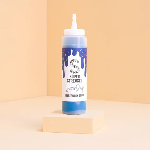 Super Streusel SuperDrip Dunkelblau - Drip Cake Glasur Schoko (300g) | Fertige Cake Drip Kuchenglasur für Torten, Cupcakes, Cake Pops & Plätzchen, Zuckerschrift in Flasche