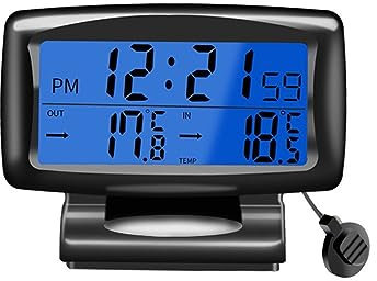 Digital Auto Thermometer Uhr, 2 in 1 Auto Digitaluhr mit Thermometer, Auto Armaturenbrett Uhr mit Hintergrundbeleuchtung Auto Temperature Clock Monitor