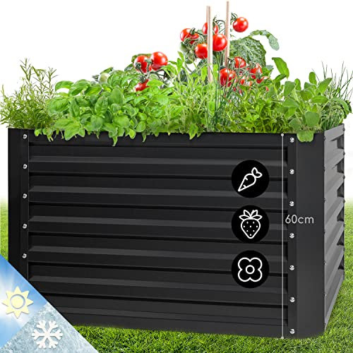 blumfeldt Jardineras Exterior Grandes Jardín, Huerto Urbano Terraza, Plantas, Vegetales, Hierbas, Capacidad 600 l. Maceteros Exterior Elevados Metálicos, Resistente al Intemperie, 100x60x100, Negro
