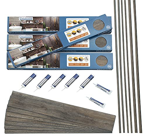 Palisade 46.7 in. x 7.2 in. Interlocking Vinyl Plank Shower and Tub Surround Kit in Natural Oak