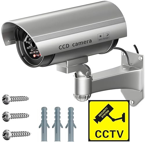 Retoo Fotocamera Dummy girevole per interni ed esterni, telecamera CCD senza fili con LED lampeggiante, resistente alle intemperie, fake camera per la sorveglianza della casa e dell'ufficio(grigio)