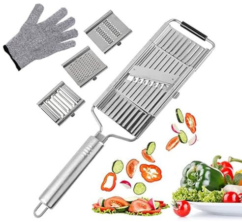 4 in 1 Multi-Purpose Vegetable Slicer Set,Handheld Stainless Steel Cheese Grater & Vegetable Chopper with 4 Adjustable Blades for Vegetables, Fruits, Graters Slicer Kitchen Tool