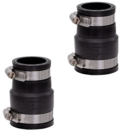 Fernco 2-Pack 1056-150/125 Reducing 1-1/2-in. x 1-1/4-in. Flexible PVC Pipe Coupling for Cast Iron and Plastic Plumbing Connections in Black