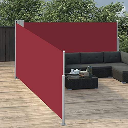 Tidyard Toldo Lateral Retráctil Toldo Lateral Extensible Toldo Lateral Doble Separador Protector Solar a Prueba de Viento para Balcón Jardin Terraza Rojo 120x1000 cm