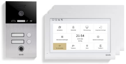 GVS - IP Video Türsprechanlage 2-Familienhaus mit Türöffner (RFID & Fingerprint), HD Kamera, 3X 10 Zoll Monitor & App - Smarte Video Türklingel mit Kamera & Gegensprechanlage (AVS5433A)