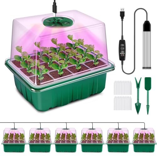 YAUNGEL Mini Serre pour Plantes avec Lampe, 6 Pièces Serre Semis de Culture avec contrôleur de synchronisation luminosité réglable, épaissir Boite Semis avec Couvercle surélevé, Vert