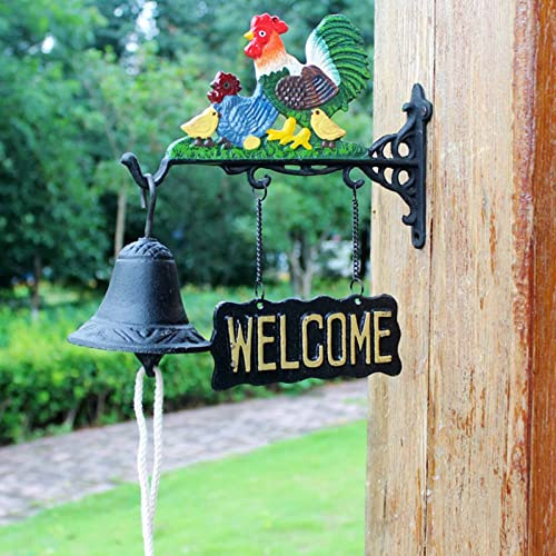 INKCOR Medium Iron Cast Door Bell, Antique Wall Hanging Service Bells for Coffee Shop/Picnic Table/Front Door, Weatherproof Hand Bell