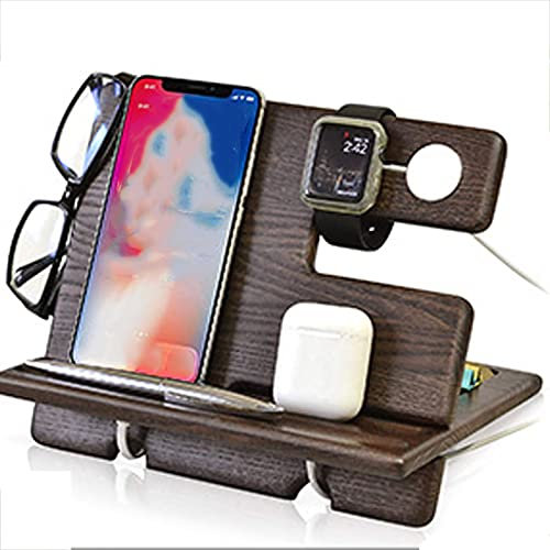 THREMA Docking Station in Legno, Supporto per Borse in Frassino, Organizer per comodini in Legno, Regali di Compleanno per Anniversario per Uomini, Marito, Docking Station Universale