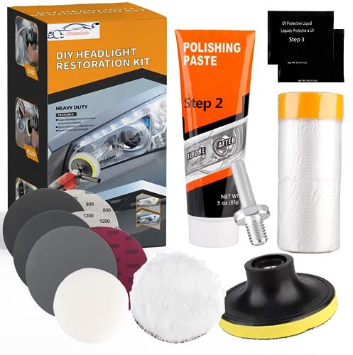 Xtremeauto Headlight Restoration Kit - Car Headlight Restorer Kit, Restore & Repair Yellow Faded Headlights, Car Headlight Restoration Kit Easy To Use With Drill Head, Rubbing Compound Coating