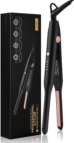 Hair Straightener, Pencil Straighteners for Short Hair, Portable Mini Straighteners for Woman and Man, 4-Step Temperature Setting Fast Heating Small Straightener