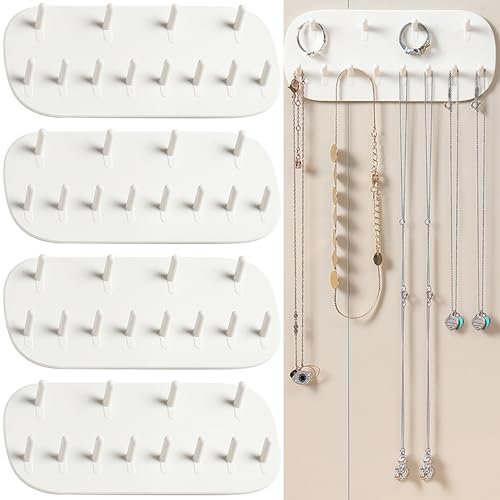 Regerly Halskette Aufhänger, 4 Stücke Schmuckständer Ohrringhalter mit 48 Löcher Wiederverwendbare Schmuckaufbewahrungshaken zur Wandmontage für Ringe Armbänder Ohrringe Aufbewahrung (weiß)