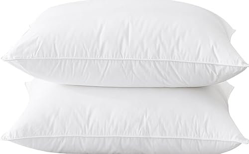 Luxury Goose Down Pillow 2 Pack - 100% Smooth Cotton Cover, Hypoallergenic, Neck & Shoulder Pain Relief - Medium & Soft Firmness, UK Standard (48cm x 74cm)