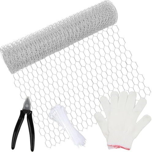 Maschendrahtzaun Sechseckgeflecht 0.4 x 6M Hasendraht Drahtzaun Kaninchendraht Drahtgitter Verzinkt Hasengitter Drahtgeflecht Hühnerdraht Feinmaschig für Tierzäune Gemüsegarten und Heimdekore, Silber