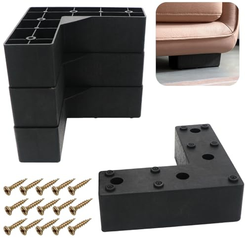 RUENXG 4-Pack L-Shaped Metal Furniture Legs 1.96 Heavy Duty Sofa Feet, Replacement Cabinet Legs for Couches, Dressers & Bed Frames – Black Adjustable Furniture Leg Set ﻿