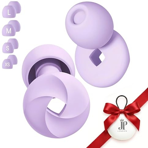 JP LONDON Ear Plugs for Sleep – 33dB SleepSeal™ Silicone | Side Sleepers, Snoring & Travel | 4 Sizes XS/S/M/L | Reusable with Carrying Case – Purple