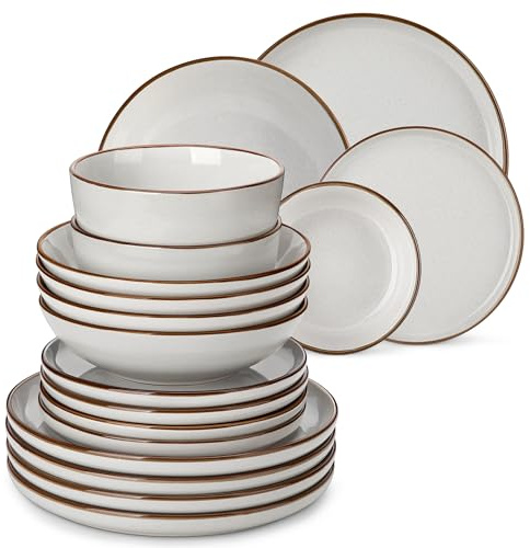 vancasso LOIRE Assiettes Service de Table 6 Personnes - Vaisselle 24 Pièces en Grès - 6 Assiette Plates, Dessert, Creuses et Bols à Céréales - Passe au Micro-Ondes et Lave-Vaisselle - Glaçure Gris