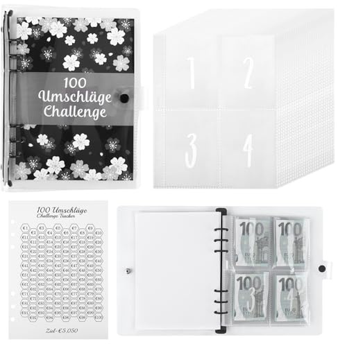 Budget Planner Deutsch, Challengers Sparbuch für Geld, 100 Envelope Saving Challenge, A5 Binder Budget Planner, Sparbuch für Geld Challenge für Geld Sparen Challenge (Schwarz)
