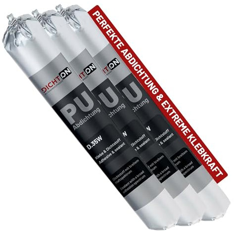 PU Abdichtung & Klebstoff 3x600g - Dichtstoff in grau UV-stabil & lösemittelfrei - elastische 1K Polyurethan Fugenabdichtung, Haftung auf Beton, Fliesen, Alu, Stahl, Glas, Kunststoff © DICHTON D.35W