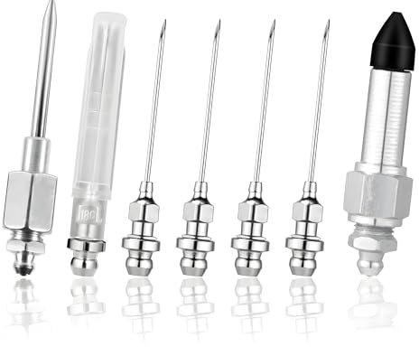 7 Stück Nadel-Zubehörset für Fettpressen 5 Fett Nadeldüse 1 Fettnadelspendern 1 Gumminippel Adapter Tragbare Fettpresse Abnehmbare Fettnippel Grease Needle für Beengte Räume Fettpresse Mundstück