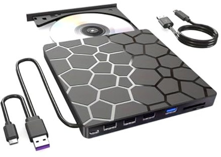 Breeshy Lecteur DVD RW Externe USB 3.0 Type C 7 en 1 Interface Slim DVD Graveur CD Lecteur Lecteur Lecteur Optique pour Ordinateur Portable PC