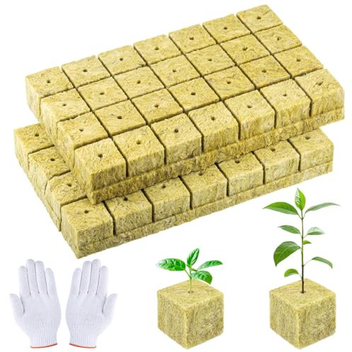 Starvortex 56 Holes Rockwool Grow Cubes 4 x 4 x 4 cm with Gloves, Stone Rock Wool Planting Cubes for Hydroponics Garden Tower Supplies, Soilless Planting Seedling Greenhouse for Tomatoes Herbs Orchids