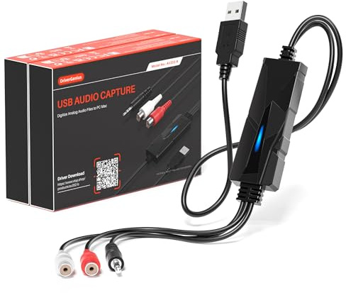 DriverGenius AudioXfer USB Audio Grabber für Audio Digitalisierer (2 Stück) | Analog zu Digital mit Cinch & 3,5 mm für Digitalisiere Vinyl-, Kassetten- und MiniDisc-Aufnahmen zur Archivierung