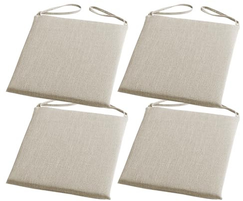 1/2/4/6 Pezzi Cuscini per Sedie, In Cotone e Lino con Lacci, Imbottitura in Schiuma e Fodere Sfoderabili, Per Cucina, Soggiorno, Giardino, Patio, Ufficio(Beige,40 cm Set of 4)