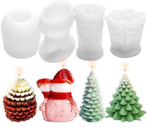 Christmas Resin Molds Silicone, 3D Christmas Candle Making Molds, Moulds for Epoxy Resin, Candle Making, Home Garden Ornaments, DIY Christmas Gifts Crafts (4 Sets)