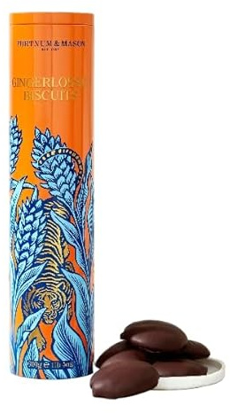 Fortnum and Mason Gingerlossus biscuits - thick chocolate biscuits in decorative tin 600g
