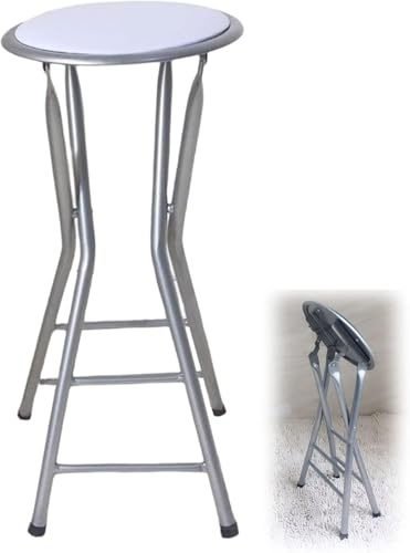 OGYJMSFN Sgabelli da Bar Sgabello pieghevole portatile for cucina da esterno/interno, casa, pub, bar, 24 pollici, struttura in metallo imbottita rotonda nera(White,24inch)