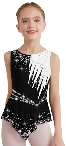 iiniim Maillot Competición de Gimnasia Rítmica para Niñas Vestido Patinaje Sobre Hielo de sin Mangas con Pedrería Brillante Body de Baile Latino 5-16 Años Blanco 11-12 años