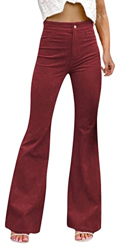 Generisch Women's Corduroy Flared Trousers with Elastic Waist and Bottom Trousers
